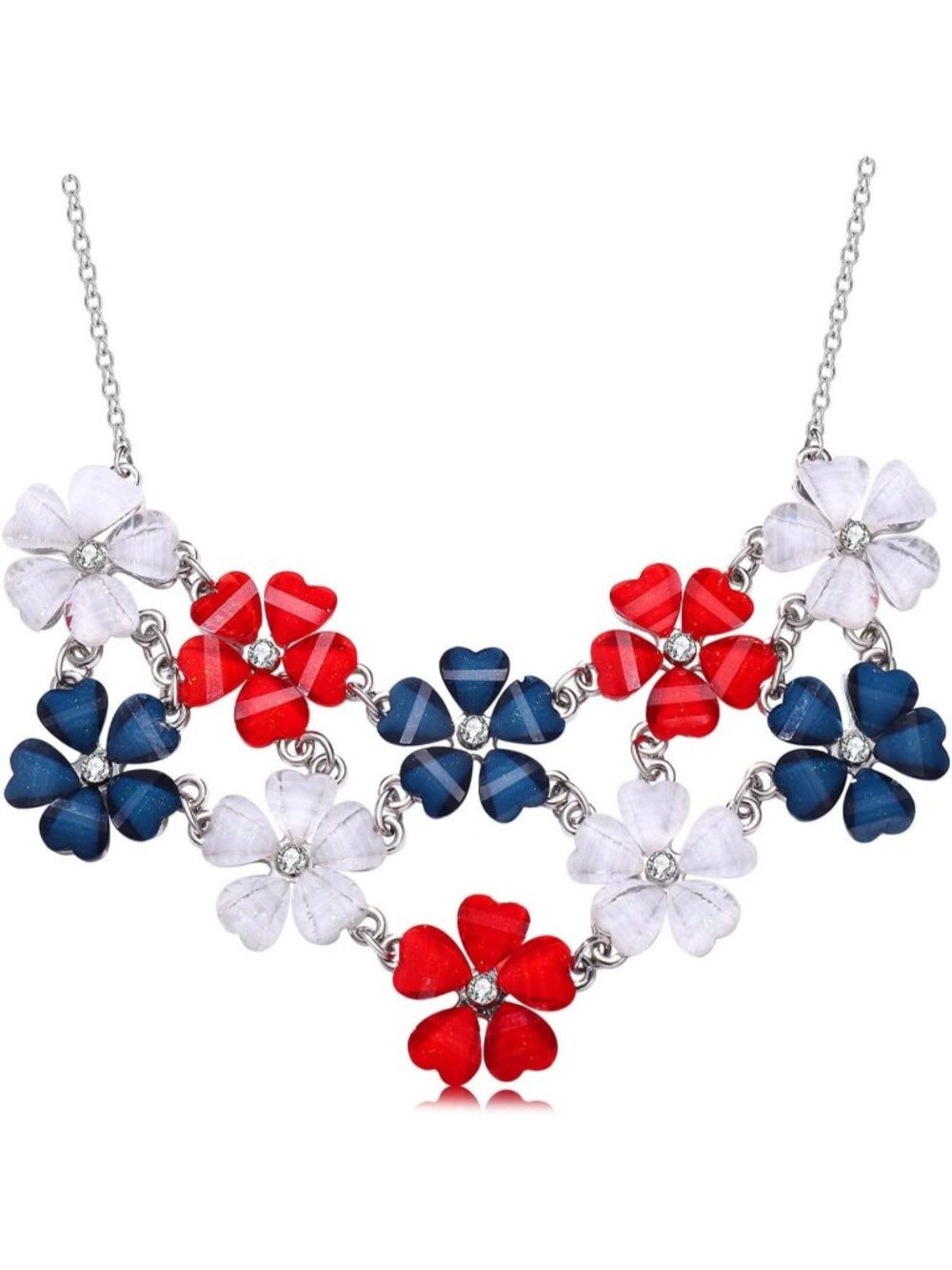Women's Multi Colour Flower Matte Enamel Pearl Charm Choker Statement Necklace